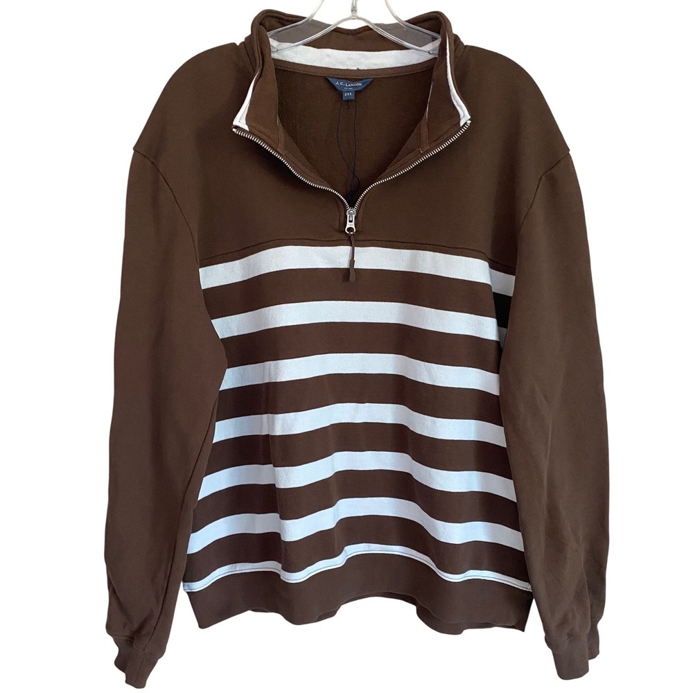 J.C. Lanyon Mens Cullen Striped‎ Quarter Zip Fleece Brown White 2XL 665724